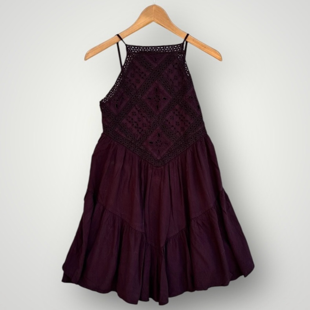 American Eagle Outfitters Plum Crochet Halter Dress